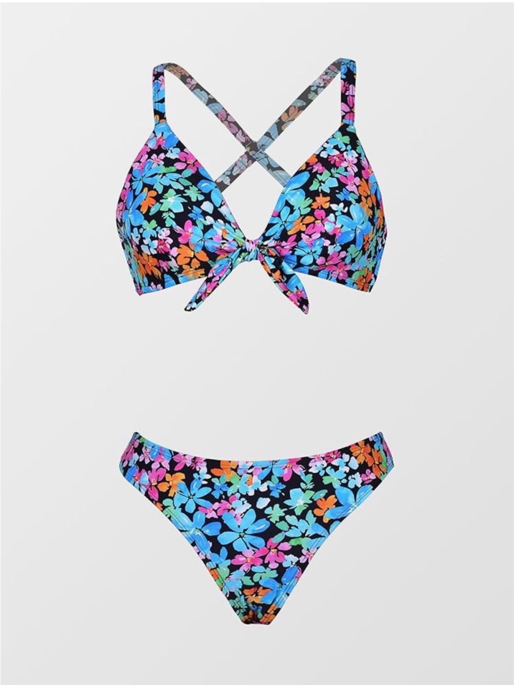 Floral Tie-Front Bikini Set in Multicolor